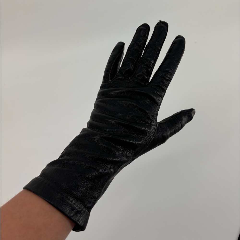 Vintage Gants Black Leather Gloves – 1950s-60s Mid-Length, Nylon Lined